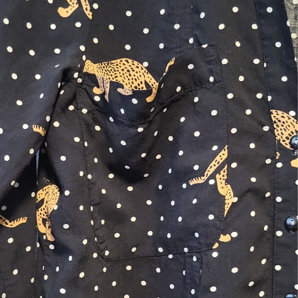Maeve 4 Black Polka Dot Cheetah Button-Up Blouse Collared Long Sleeve Rayon - Picture 4 of 8